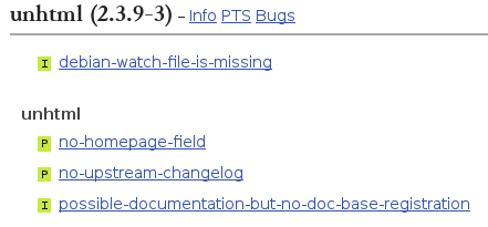 Captura de pantalla con la página Lintian.